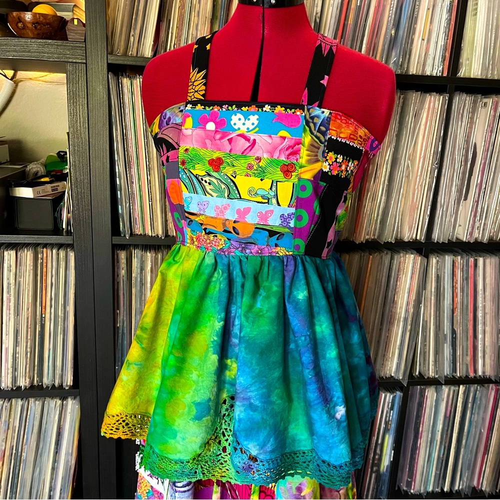 Apron top corset open back festival Fishman donuts phish ice dyed ♻️⭕️🌈